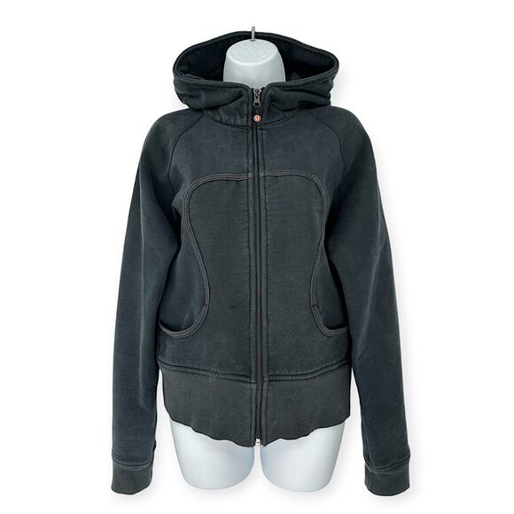 Lululemon | S | RARE Fuzzy White Logo Black Full-Zip Heavyweight Scuba Hoodie - Picture 1 of 6